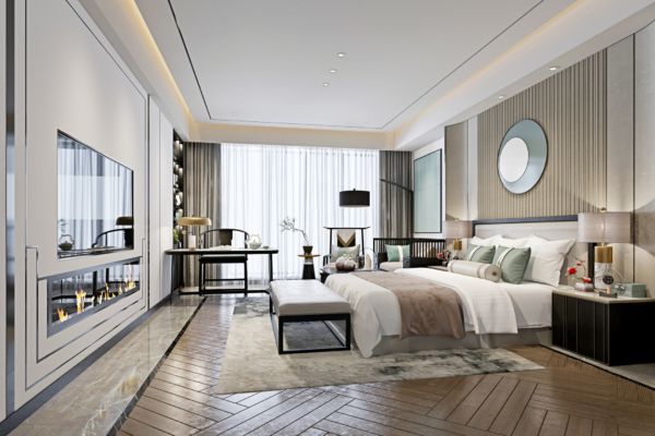 Spacious bedroom with stylish decor